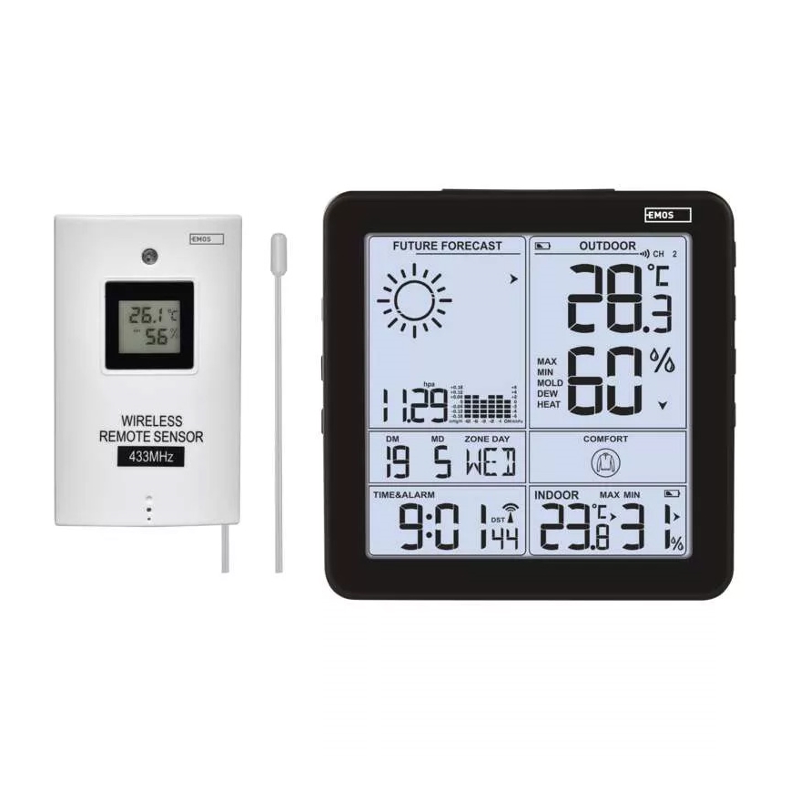 Langaton sääasema herätyskellon kanssa 3xAA + 2xAAA musta