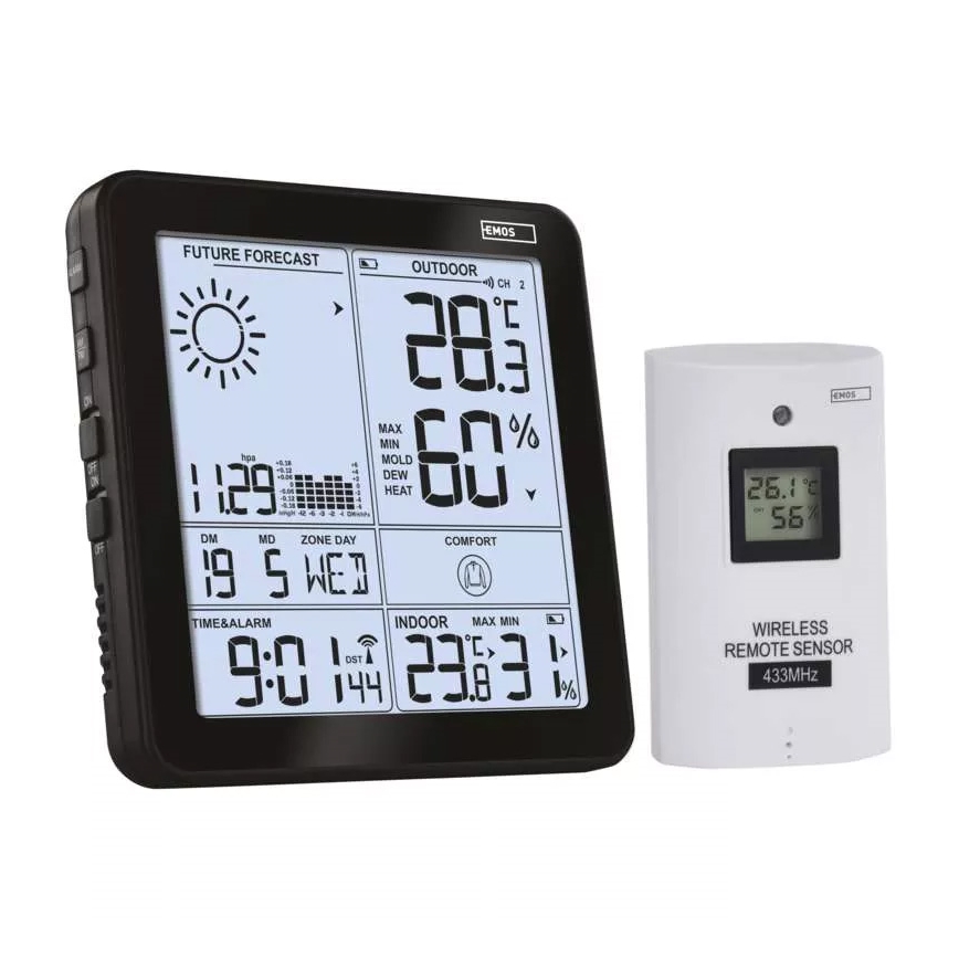 Langaton sääasema herätyskellon kanssa 3xAA + 2xAAA musta