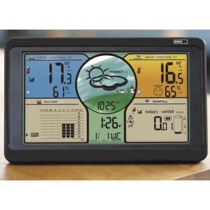 Langaton sääasema värillisellä LCD-näytöllä ja sademittari 3xAAA musta