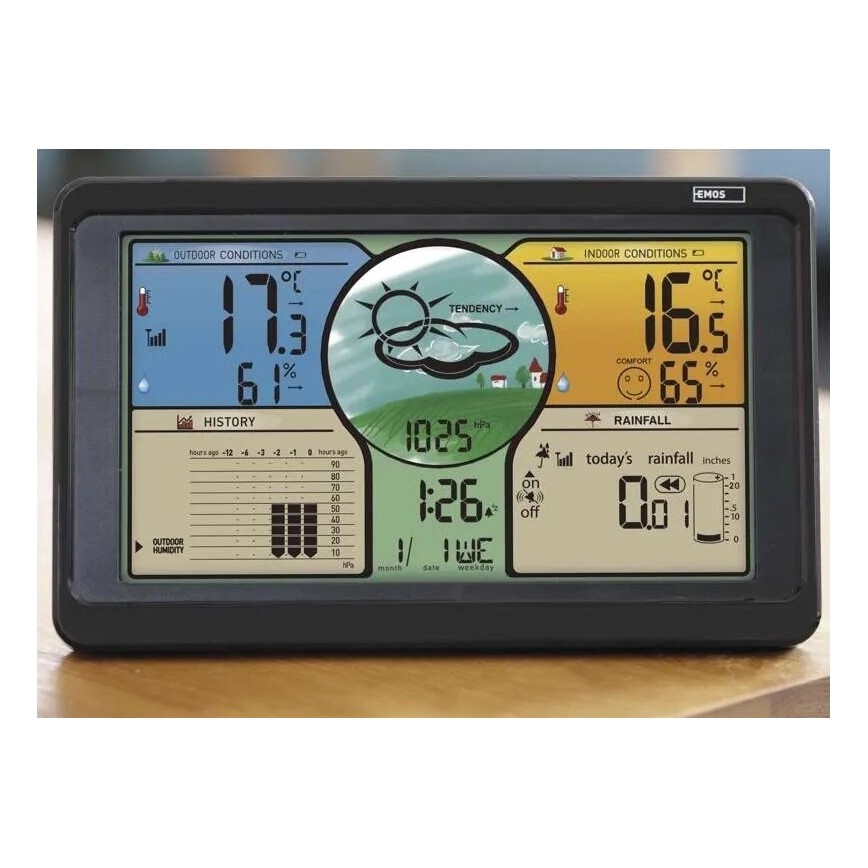 Langaton sääasema värillisellä LCD-näytöllä ja sademittari 3xAAA musta