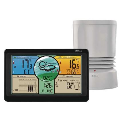 Langaton sääasema värillisellä LCD-näytöllä ja sademittari 3xAAA musta