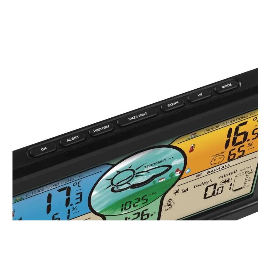 Langaton sääasema värillisellä LCD-näytöllä ja sademittari 3xAAA musta