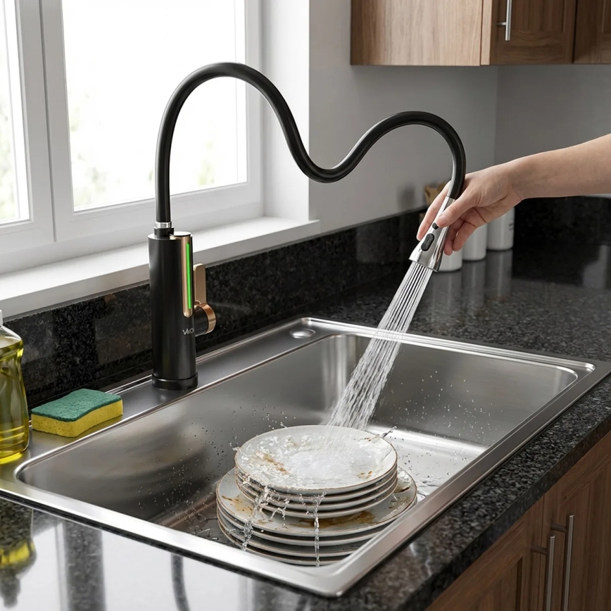 Läpivirtauslämmitin LED-näytöllä 3000W/230V IPX4, musta