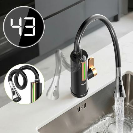 Läpivirtauslämmitin LED-näytöllä 3000W/230V IPX4, musta