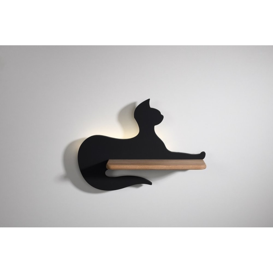 Lasten LED-seinävalaisin hyllyllä BLACK CAT LED/5W/230V