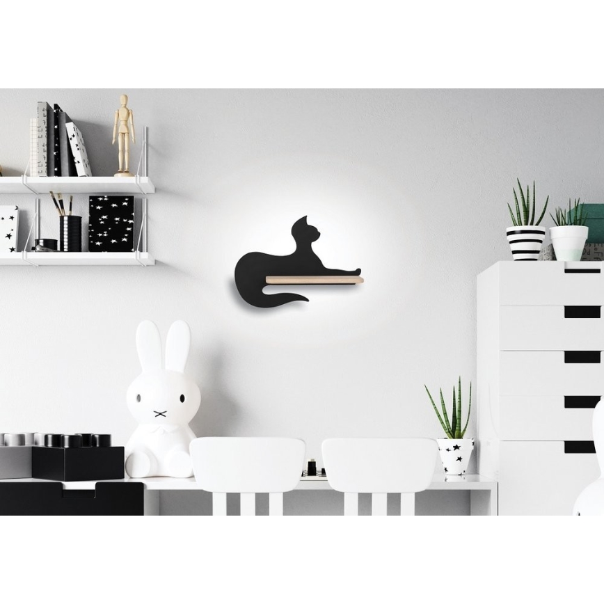 Lasten LED-seinävalaisin hyllyllä BLACK CAT LED/5W/230V