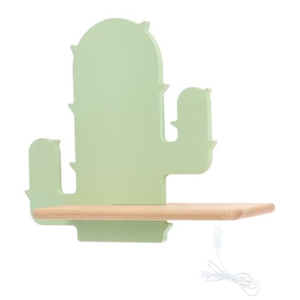 Lasten LED-seinävalaisin hyllyllä CACTUS LED/4W/230V vihreä/puu