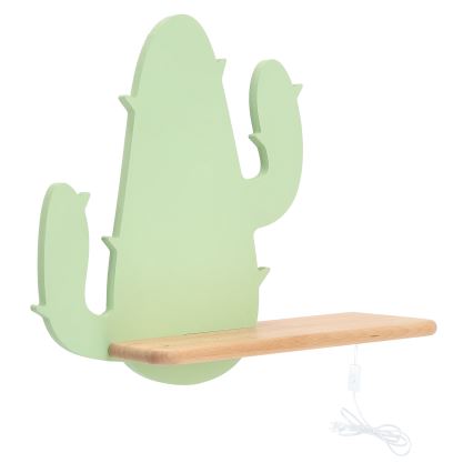 Lasten LED-seinävalaisin hyllyllä CACTUS LED/4W/230V vihreä/puu