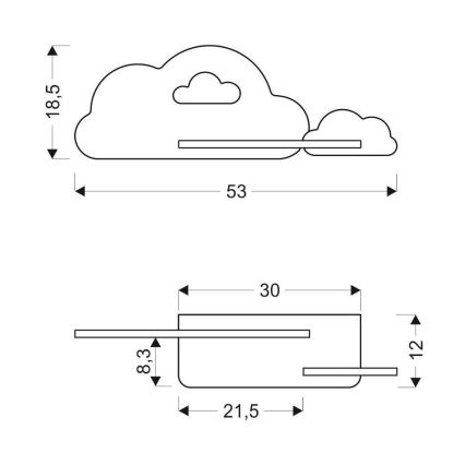 Lasten LED-seinävalaisin hyllyllä CLOUD LED/5W/230V sininen