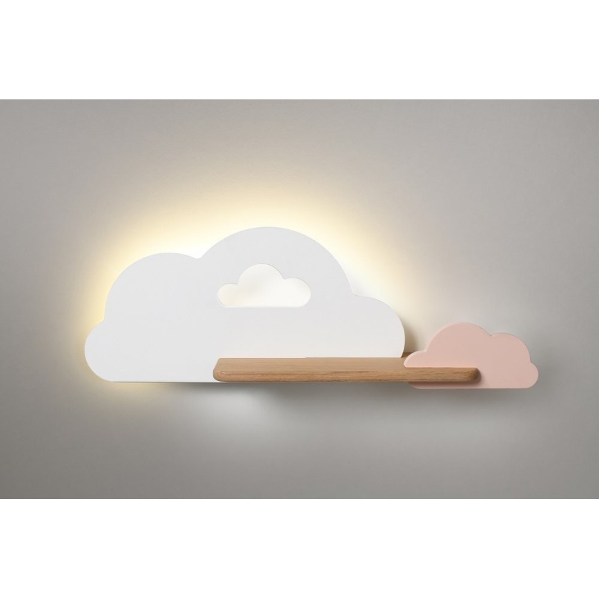 Lasten LED-seinävalaisin hyllyllä CLOUD LED/5W/230V valkoinen/vaaleanpunainen