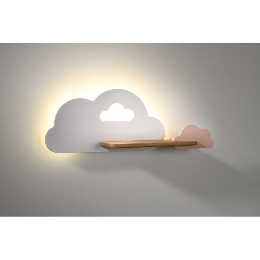 Lasten LED-seinävalaisin hyllyllä CLOUD LED/5W/230V valkoinen/vaaleanpunainen