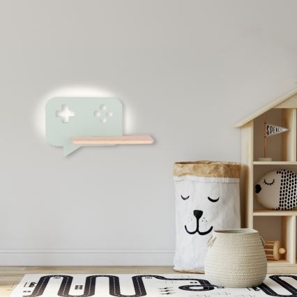 Lasten LED-seinävalaisin hyllyllä CONSOLE LED/5W/230V vihreä