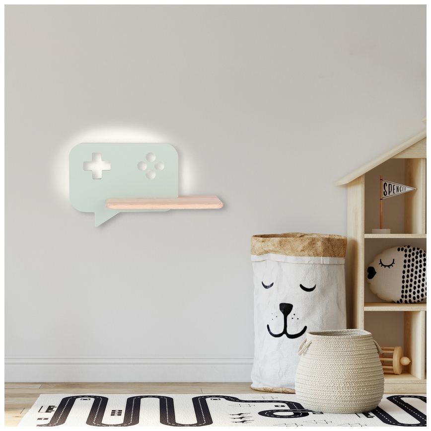Lasten LED-seinävalaisin hyllyllä CONSOLE LED/5W/230V vihreä