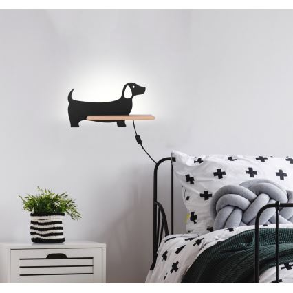 Lasten LED-seinävalaisin hyllyllä DOG LED/5W/230V musta/puu