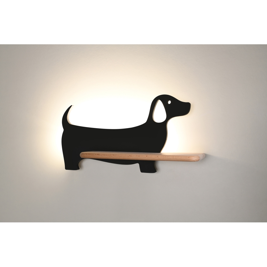 Lasten LED-seinävalaisin hyllyllä DOG LED/5W/230V musta/puu
