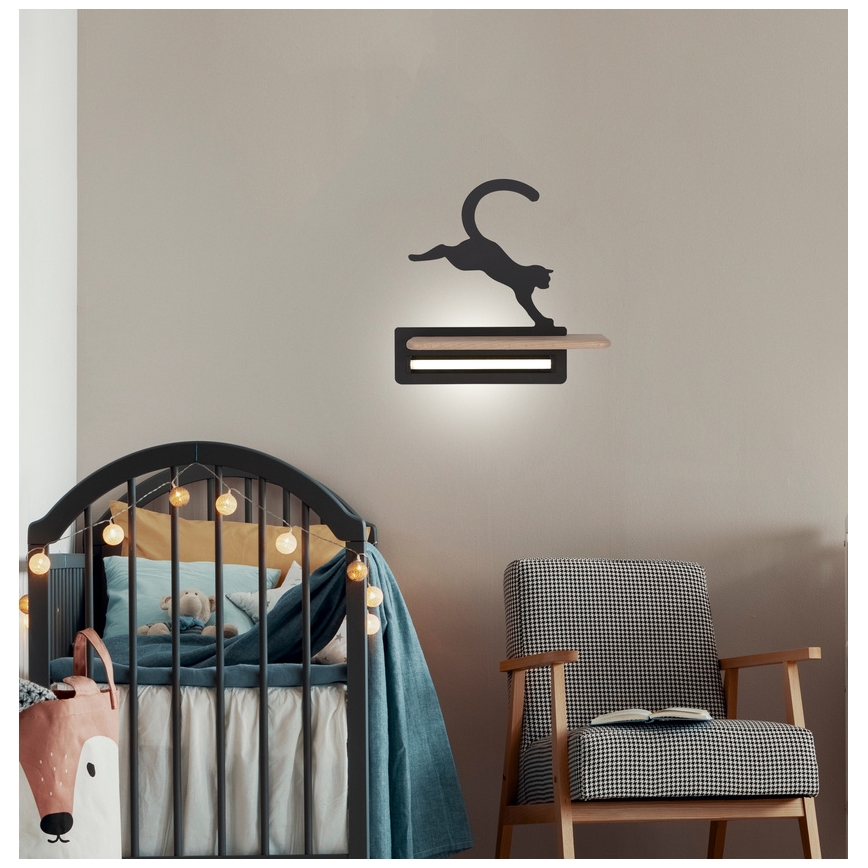Lasten LED-seinävalaisin hyllyllä JUMPING CAT LED/5W/230V
