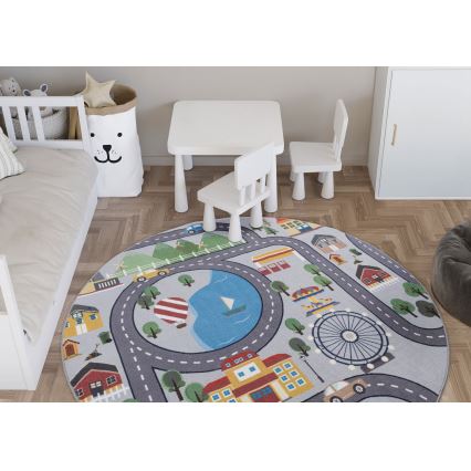 Lasten liukuestematto ARES STREETS 160 cm harmaa/kaupunki