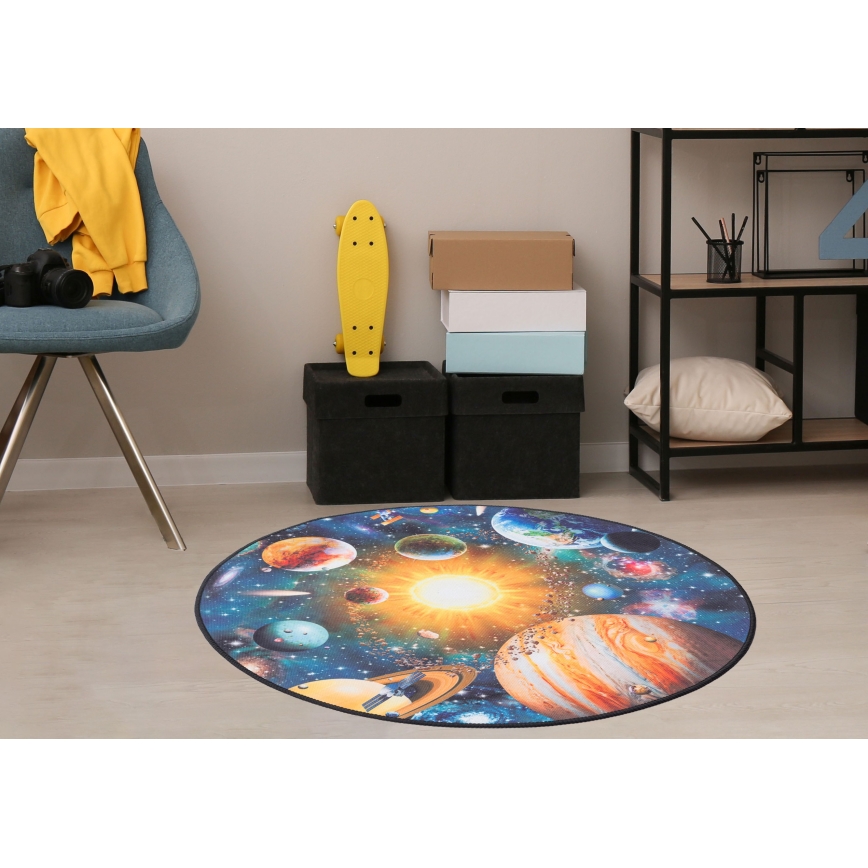 Lasten liukuestematto PRINT 3D 80 cm planeetat/värikäs