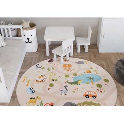 Lasten liukumaton matto ARES STREETS 160 cm beige/safari