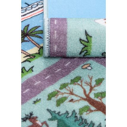 Lasten matto STELLA STREETS 100x150 cm turkoosi/kaupunkikuvio