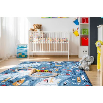 Lasten matto STELLA STREETS 120x170 cm sininen/kaupunki