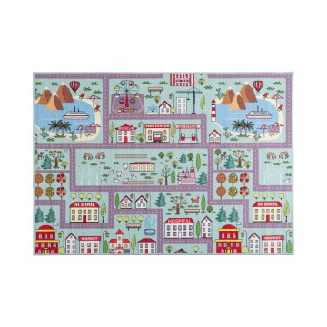 Lasten matto STELLA STREETS 120x170 cm turkoosi/kaupunkikuosi