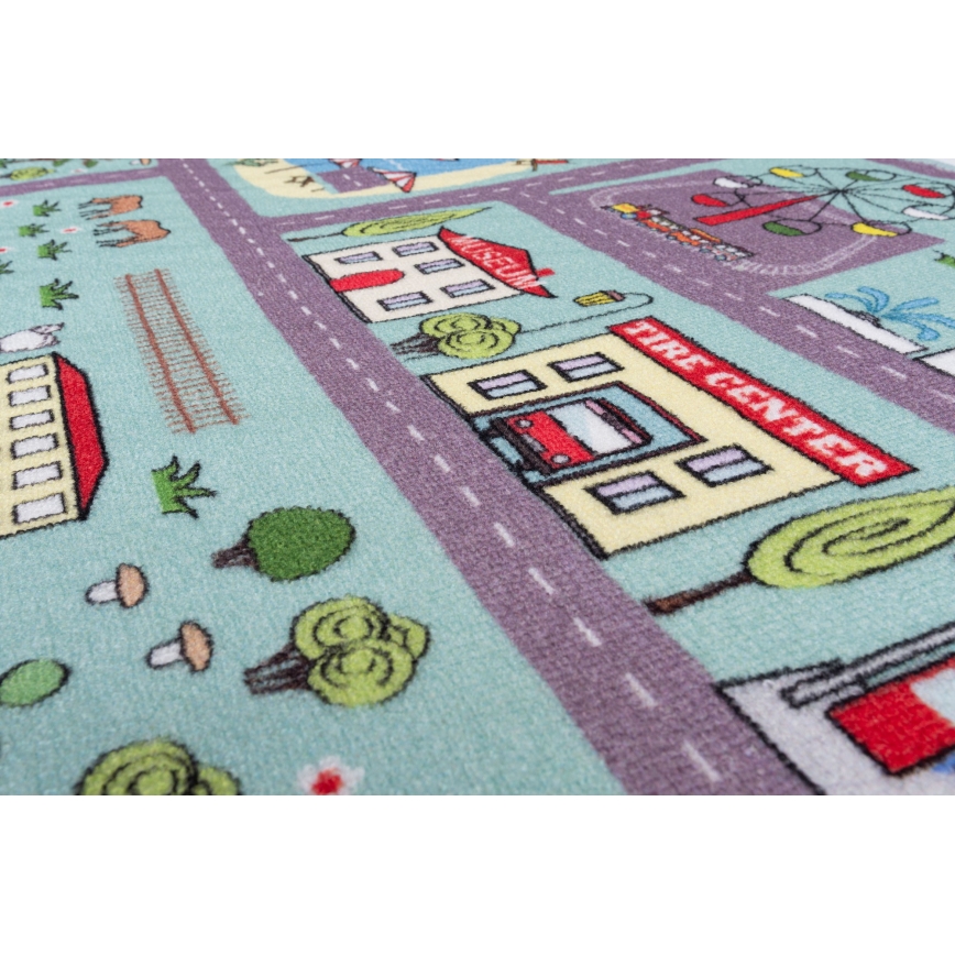 Lasten matto STELLA STREETS 120x170 cm turkoosi/kaupunkikuosi