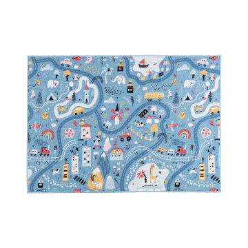 Lasten matto STELLA STREETS 80x100 cm sininen/kaupunkikuvio