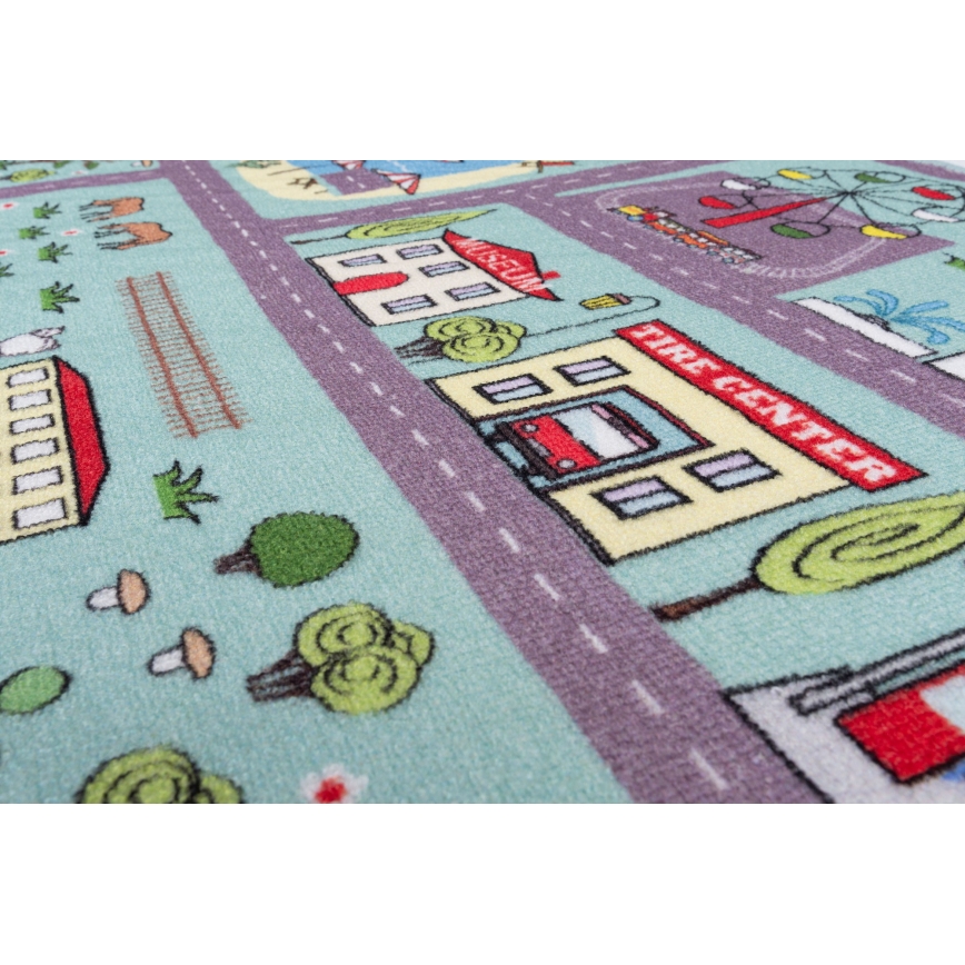 Lasten matto STELLA STREETS 80x100 cm turkoosi/kaupunki