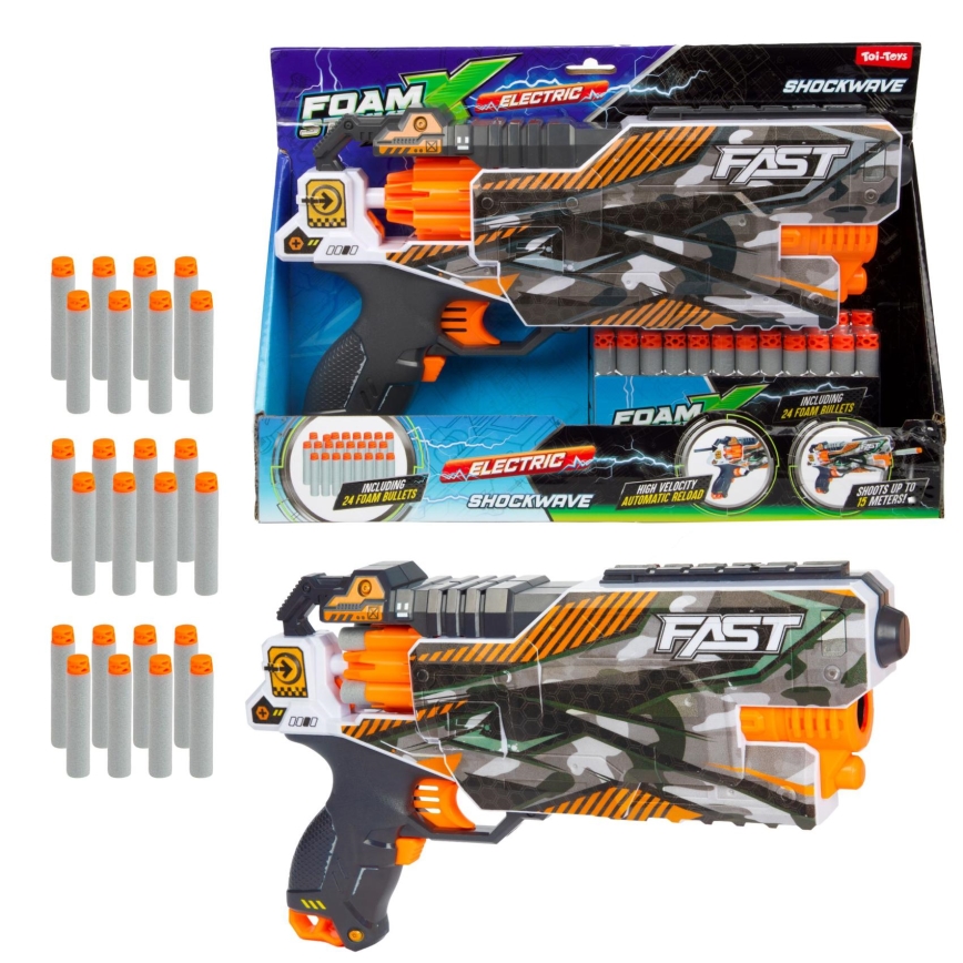 Lasten pistooli vaahtopatruunoilla FOAM X, 6xAA, 24 kpl
