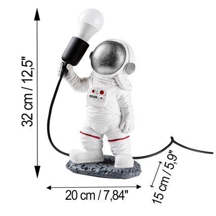 Lasten pöytävalaisin ASTRONAUT 1xE27/40W/230V hopea/valkoinen