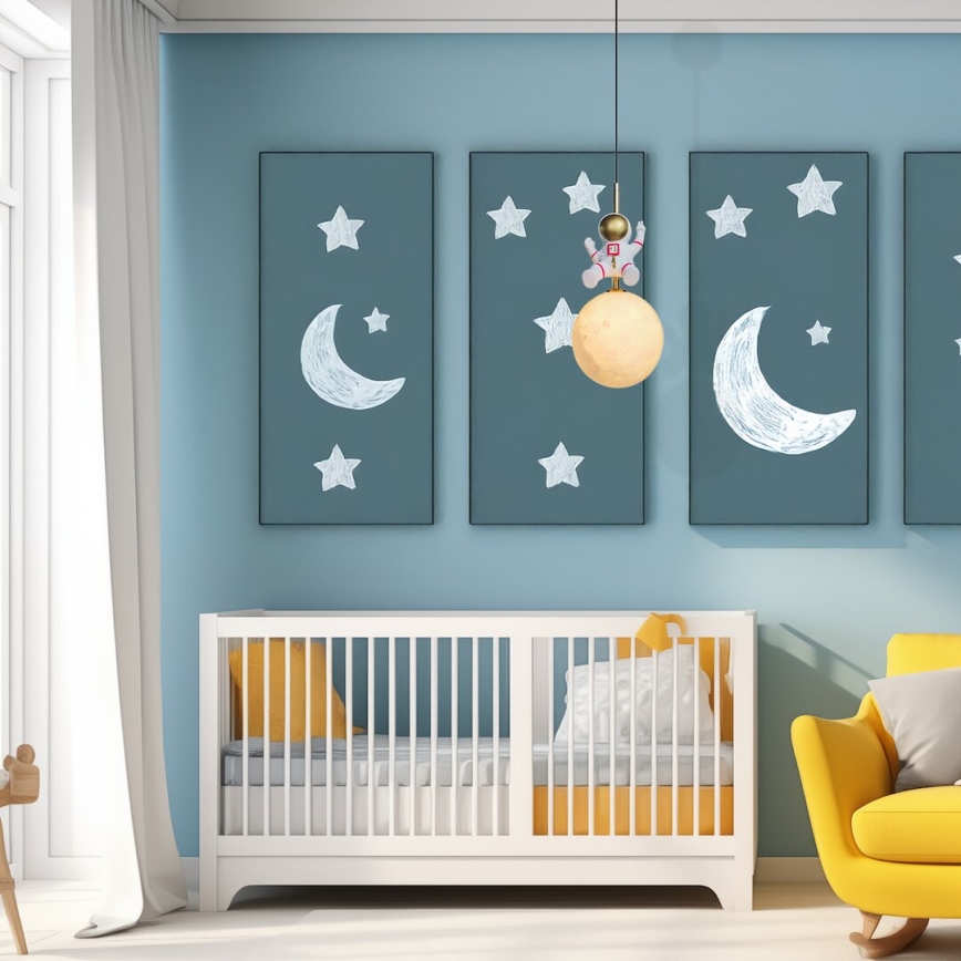 Lasten riipuskattokruunu johdossa ASTRONAUT 1xE27/60W/230V halkaisija 15 cm kulta/beige