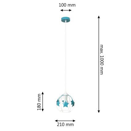 Lasten riipuskattokruunu johdossa STARS 1xE27/15W/230V turkoosi/valkoinen