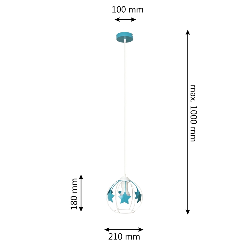 Lasten riipuskattokruunu johdossa STARS 1xE27/15W/230V turkoosi/valkoinen