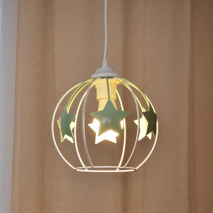 Lasten riipuskattokruunu johdossa STARS 1xE27/15W/230V vihreä/valkoinen