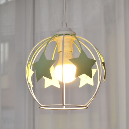 Lasten riipuskattokruunu johdossa STARS 1xE27/15W/230V vihreä/valkoinen