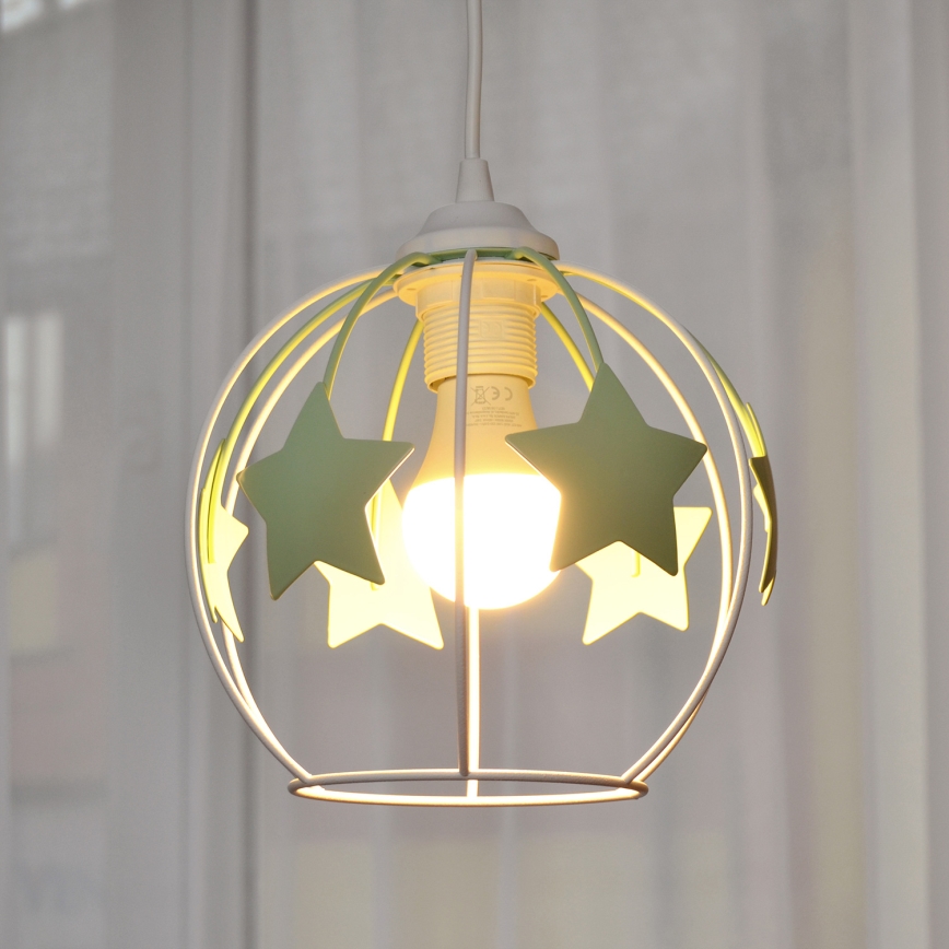 Lasten riipuskattokruunu johdossa STARS 1xE27/15W/230V vihreä/valkoinen