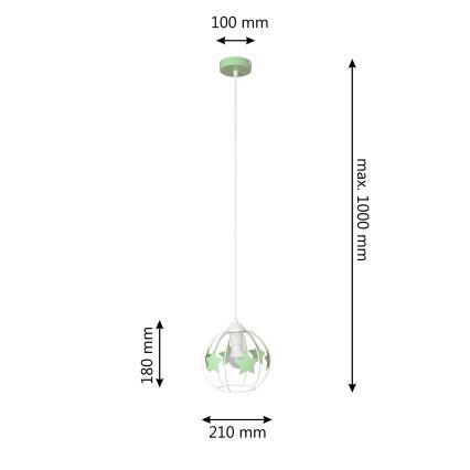 Lasten riipuskattokruunu johdossa STARS 1xE27/15W/230V vihreä/valkoinen
