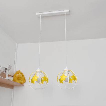 Lasten riipuskattokruunu johdossa STARS 2xE27/15W/230V keltainen/valkoinen