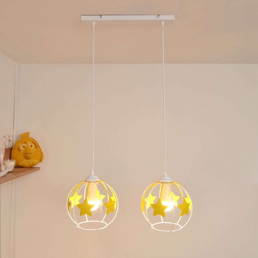 Lasten riipuskattokruunu johdossa STARS 2xE27/15W/230V keltainen/valkoinen