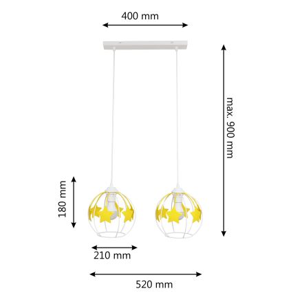 Lasten riipuskattokruunu johdossa STARS 2xE27/15W/230V keltainen/valkoinen