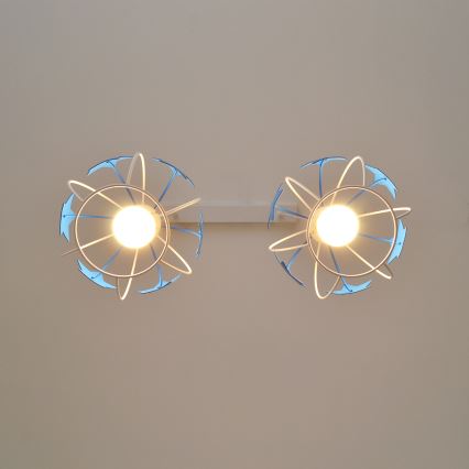 Lasten riipuskattokruunu johdossa STARS 2xE27/15W/230V sininen/valkoinen