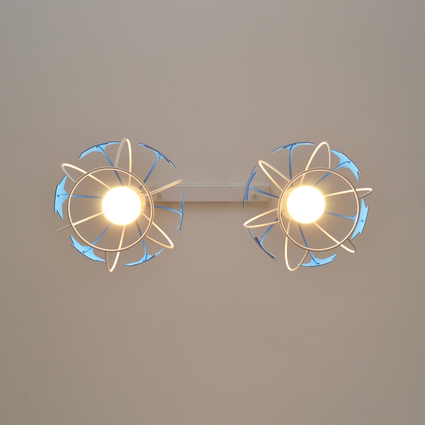 Lasten riipuskattokruunu johdossa STARS 2xE27/15W/230V sininen/valkoinen