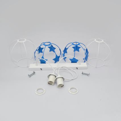 Lasten riipuskattokruunu johdossa STARS 2xE27/15W/230V sininen/valkoinen