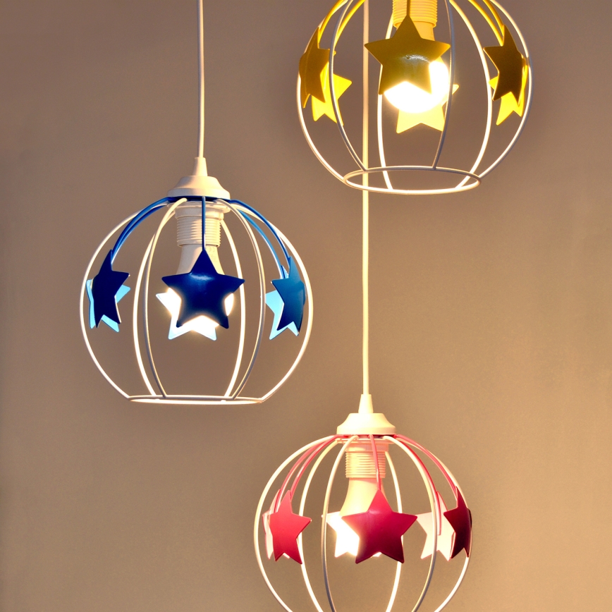 Lasten riipuskattokruunu johdossa STARS 3xE27/15W/230V sininen/vaaleanpunainen/keltainen