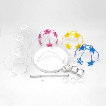 Lasten riipuskattokruunu johdossa STARS 3xE27/15W/230V sininen/vaaleanpunainen/keltainen