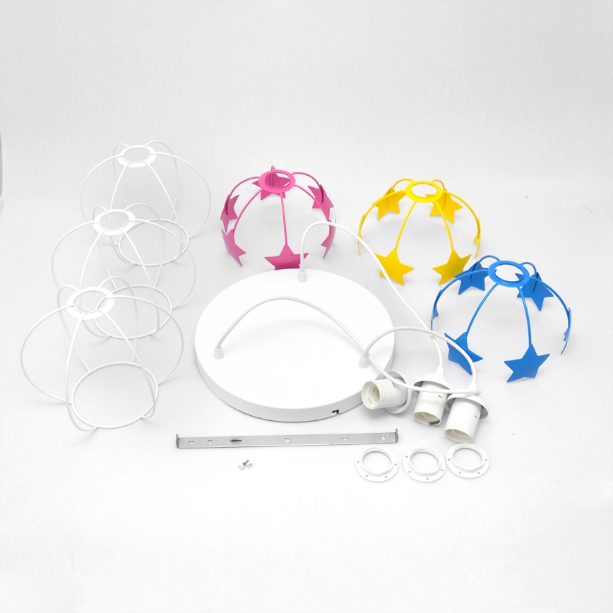 Lasten riipuskattokruunu johdossa STARS 3xE27/15W/230V sininen/vaaleanpunainen/keltainen