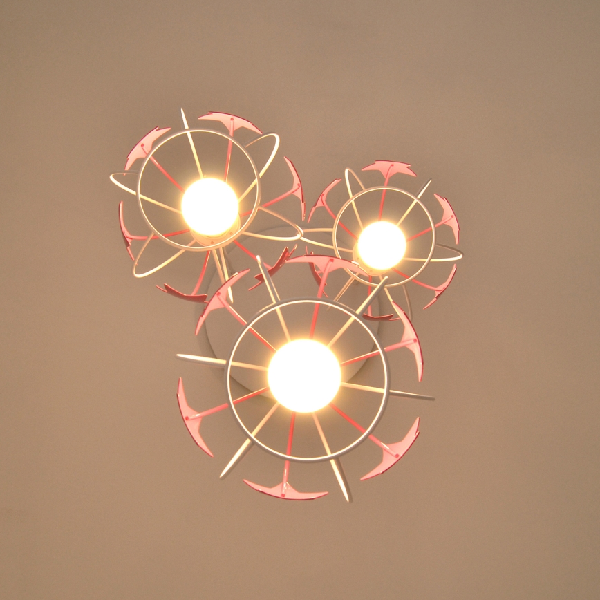 Lasten riipuskattokruunu johdossa STARS 3xE27/15W/230V vaaleanpunainen/valkoinen