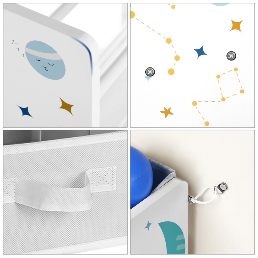 Lasten säilytyshylly kangaslaatikoilla ANET sininen/valkoinen