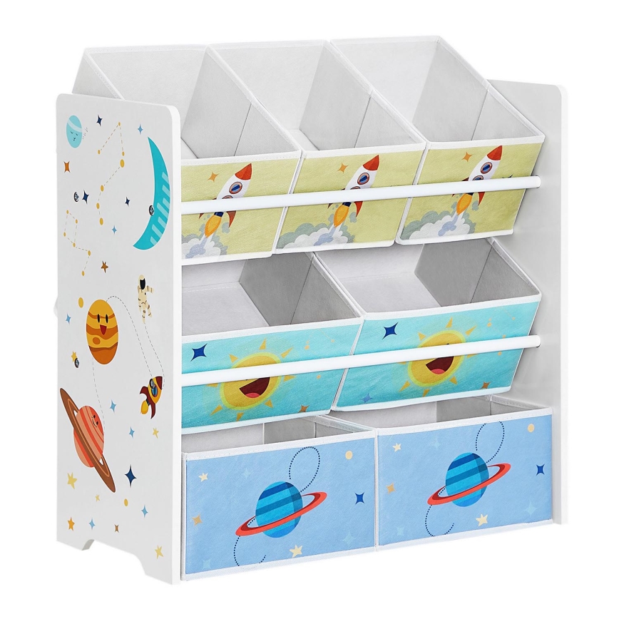 Lasten säilytyshylly kangaslaatikoilla ANET sininen/valkoinen